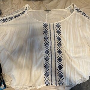 Embroidered White and Blue Women's Top